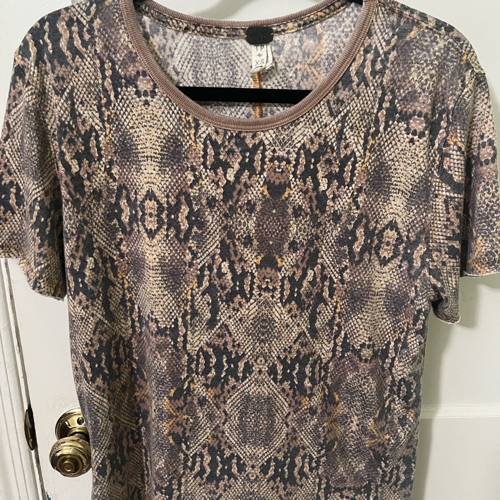 We The Free Snake Print Short Sleeve Top - Brown and Tan